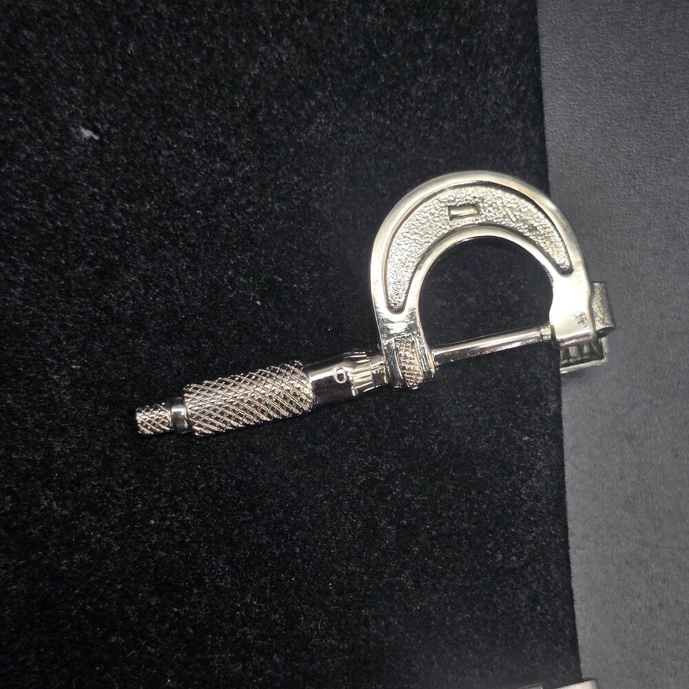 Silver Tone Micrometer Tool Tie Clip Tack Bar Vintage
